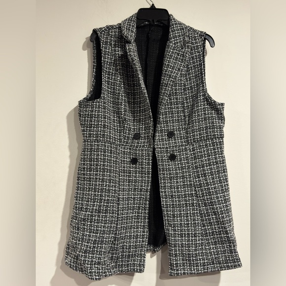 NewWomen's Black & White Plaid Collar Double-Breasted Jacket & Skirt Set Size XL - Picture 6 of 16